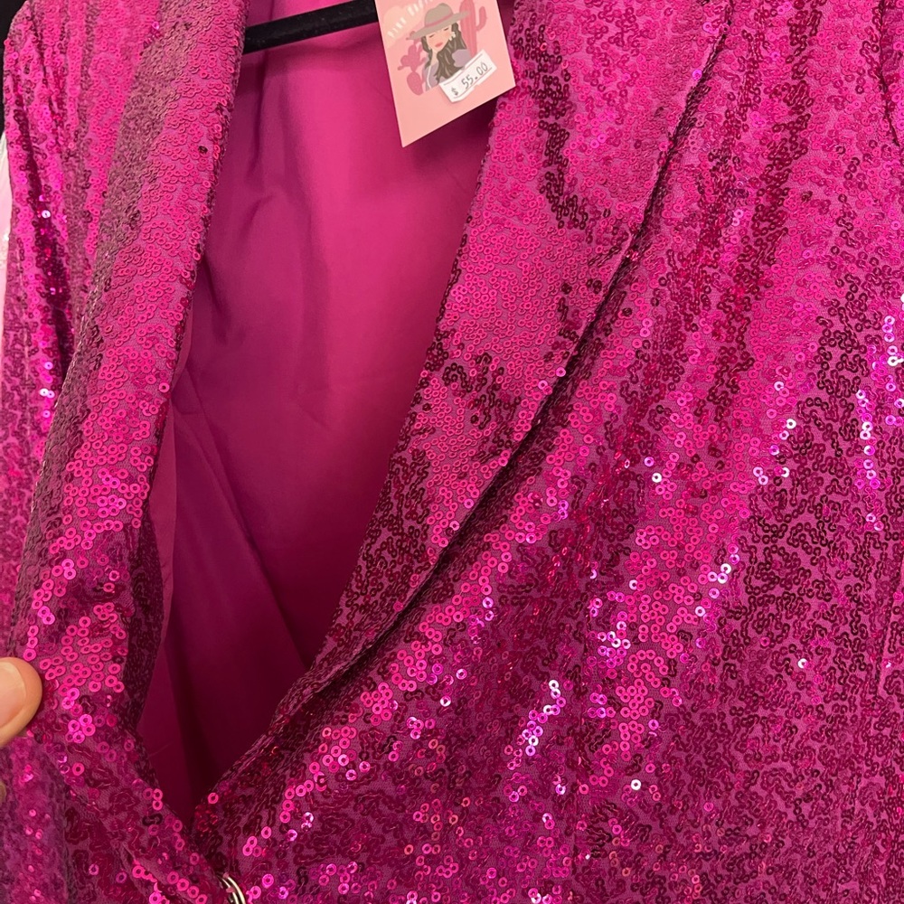 Fuchsia Sequin Blazer Jacket - Women's Sparkle Blazer - Picture 7 of 8